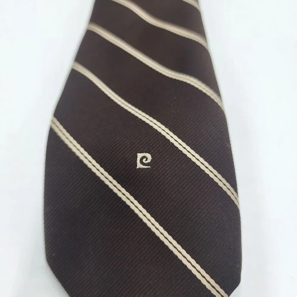 Vintage Pierre Cardin Classic 58” Men Tie 100% Imported Polyester Brown Stripe